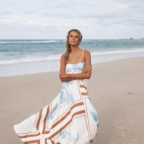 Women Spaghetti Strap Maxi Dress Colorful A Line Long Swing Vacation Sundress - Picture 6 of 6